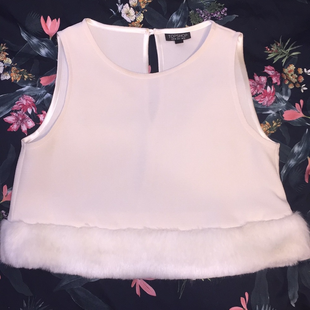 Cream Topshop top with faux fur trim